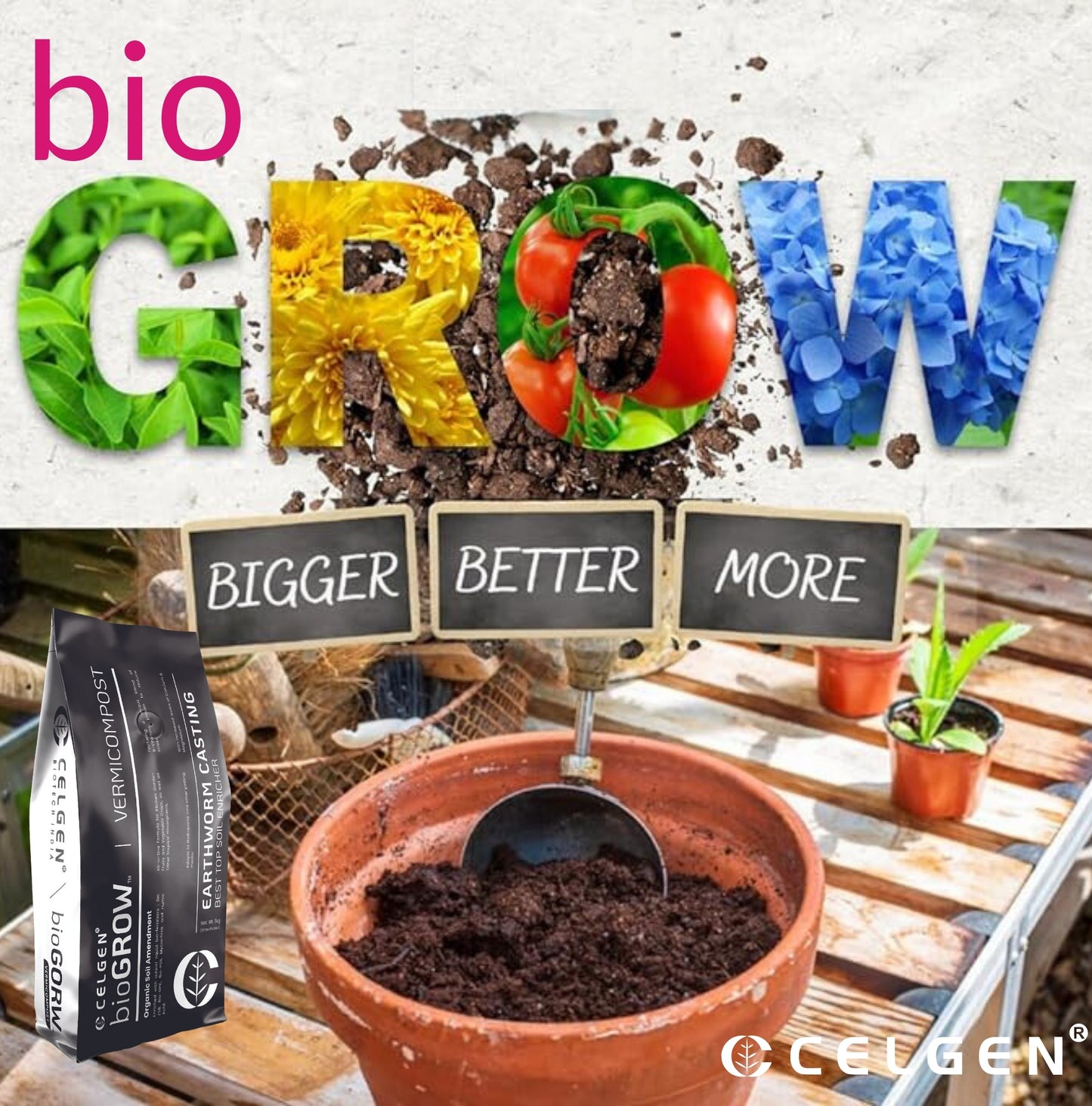 Celgen-bioGROW Vermicompost (Premium Organic Soil Enhancer with Added Bio Fertilizers)